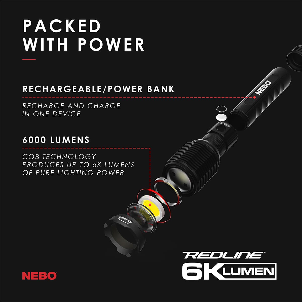 Nebo Redline 6K Reachargable 6000 Lumes Flashlight | freerider.gr