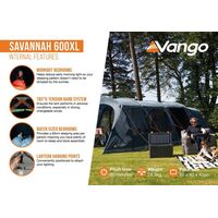 VANGO Savannah 600XL, Οικογενειακή σκηνή 6 ατόμων, 700 x 380 x 210(ύψος) cm, TEVSAVANN000002 /Deep Blue