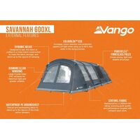 VANGO Savannah 600XL, Οικογενειακή σκηνή 6 ατόμων, 700 x 380 x 210(ύψος) cm, TEVSAVANN000002 /Deep Blue