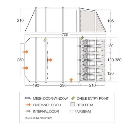 VANGO Lismore Air TC 600XL Package, Φουσκωτή σκηνή 6 ατόμων, 705 x 380 x 210(ύψος) cm, TETLISATC000002 /Cloud Grey